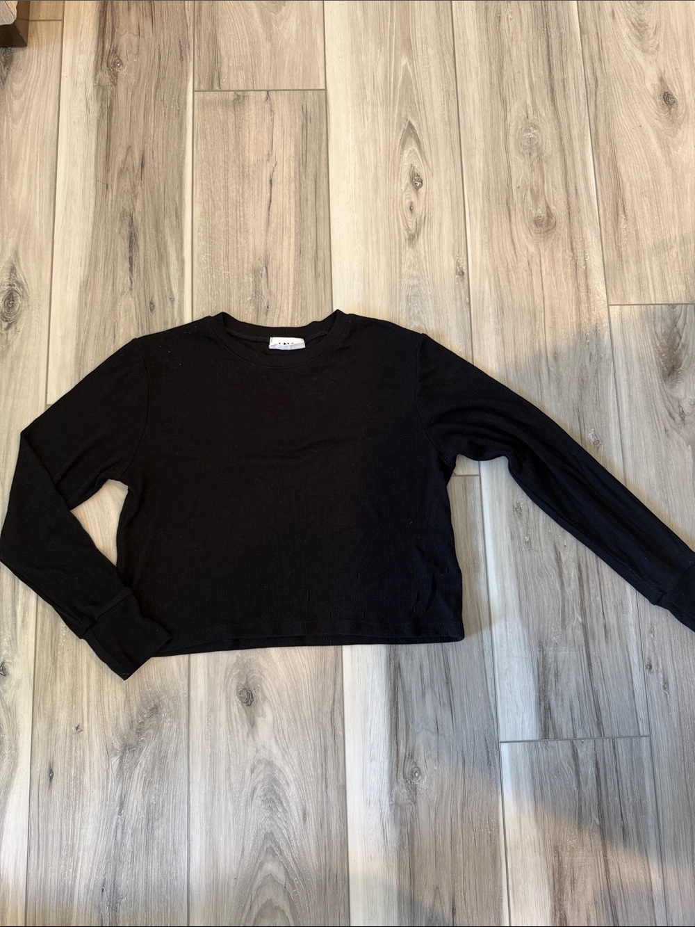 LNA Black Ribbed Long Sleeve Top
